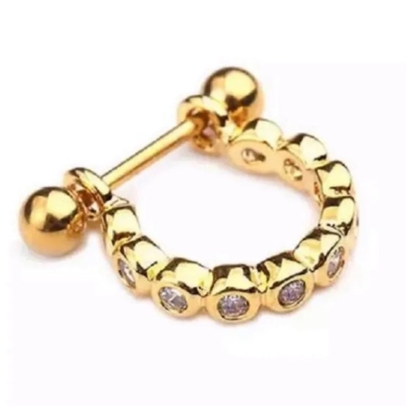 Gold Crystal Micro-Inlaid U-Shaped Bar Cartilage Earring